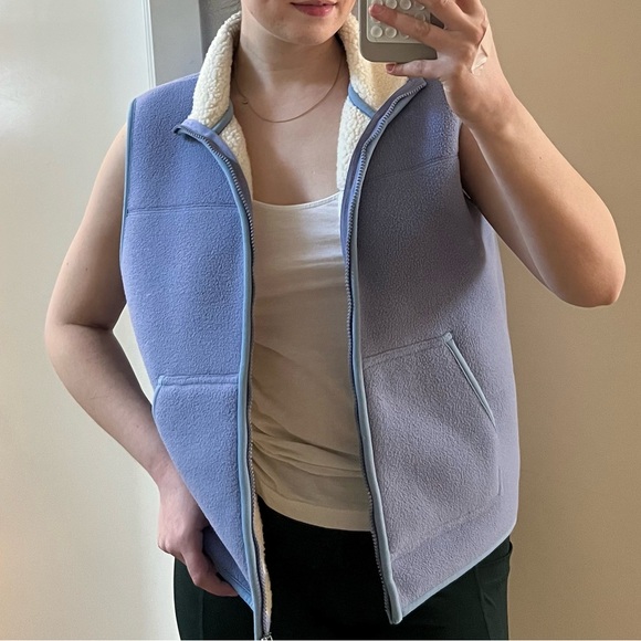 Purple Sherpa Fleece Vest with blue zipper seams two tone sherpa vest - Picture 6 of 6